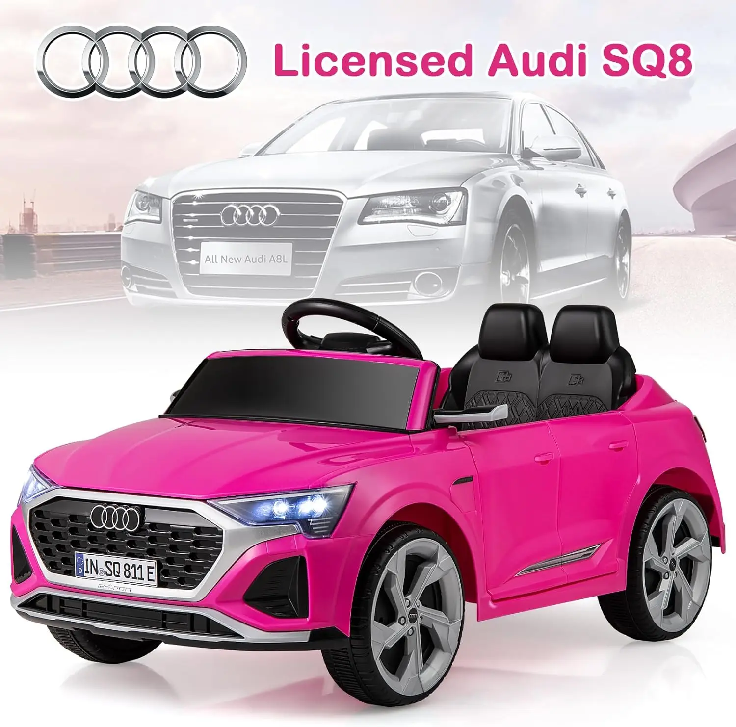 Licensed Audi SQ8 Ride on Car by OLAKIDS 12V Kids Electric Vehicle with Remote Control 3 Speeds, Wheels Suspension, Music (Pink)