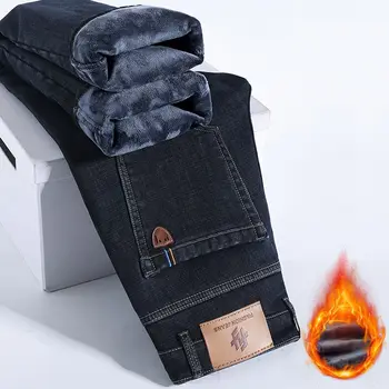 Winter Warm Fleece Jeans Men's Thick Thermal Casual Straight Denim Pants Male Business Work Stretch Trousers New Clothing 3 Winter Warm Fleece Jeans Men's Thick Thermal Casual Straight Denim Pants Male Business Work Stretch Trousers New Clothing 3