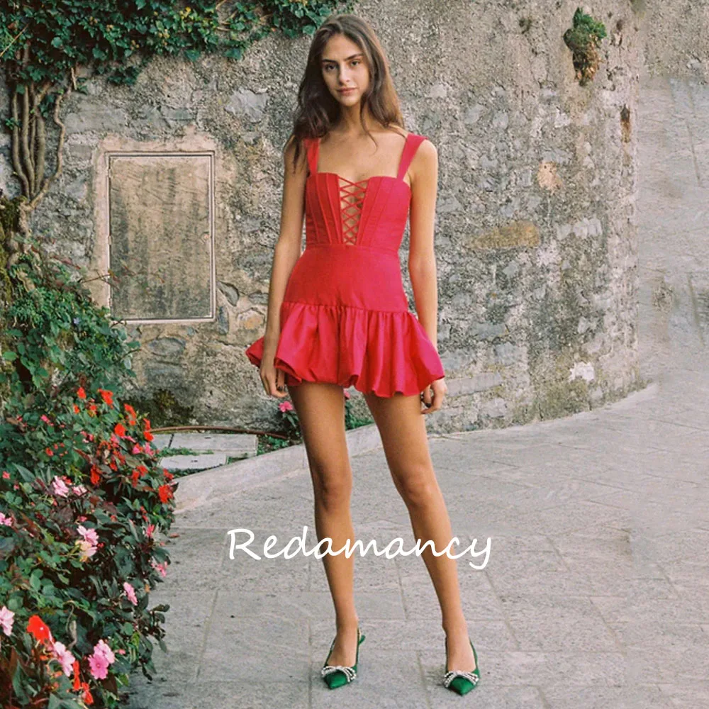 

Redamancy Red Sweetheart Satin A-LINE Homecoming Dresses 2024 Backless Slim Above Knee vestidos de novia Party Dress