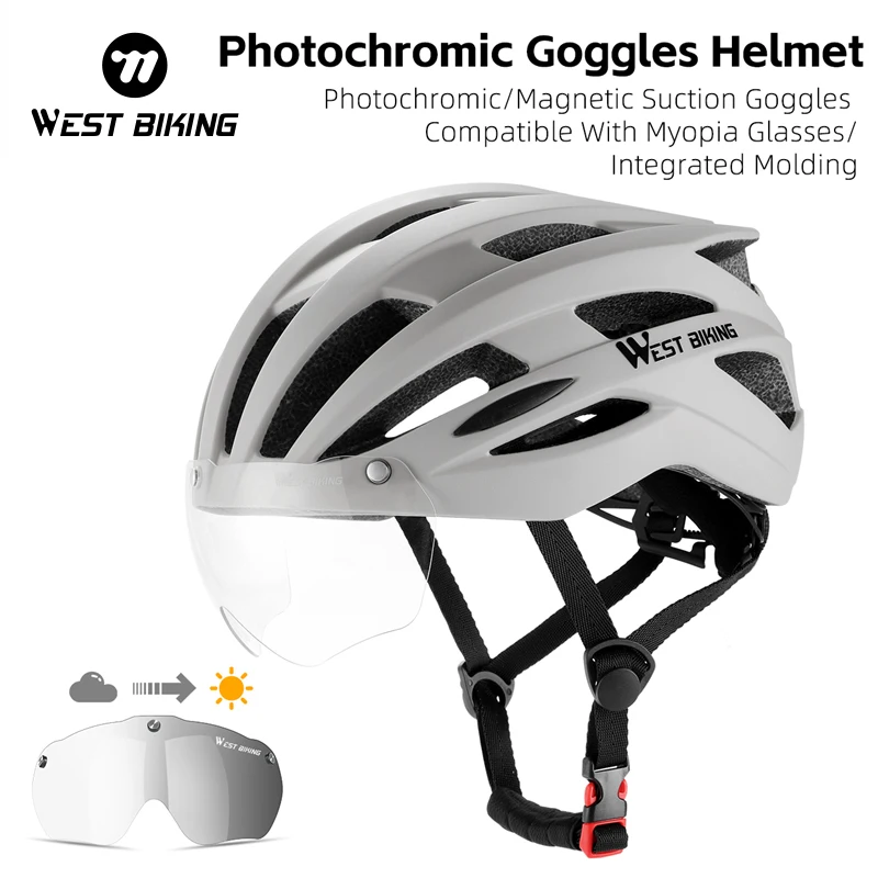 

WEST BIKING Cycling Helmet for Magnetic Goggles MTB Road Electric Scooter Bike Cap Rear Light 56-61cm Bicycle Helmet Casco