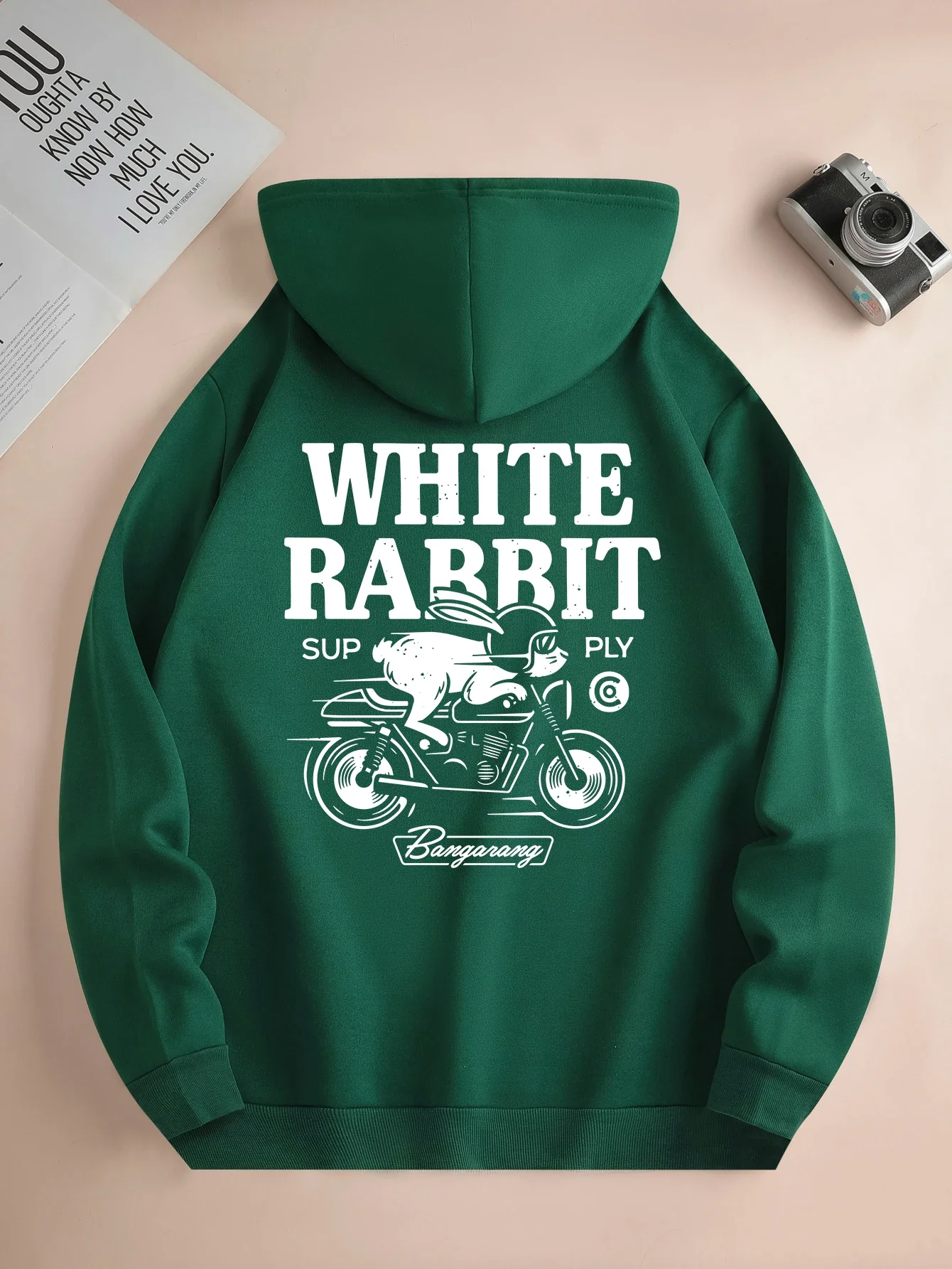 

New Fashion Cartoon Rabbit Riding Motorcycle Print Casual Hoodie for Men and Women Versatile Universal Loose Hoodie S-3XL