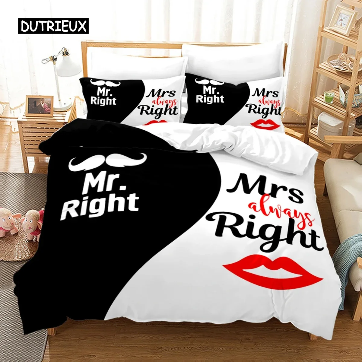 

Duvet Cover Couple Lover White Black Bedding Set Adult King Queen Comforter Bedding Sets Valentine's Day Present for Women Men