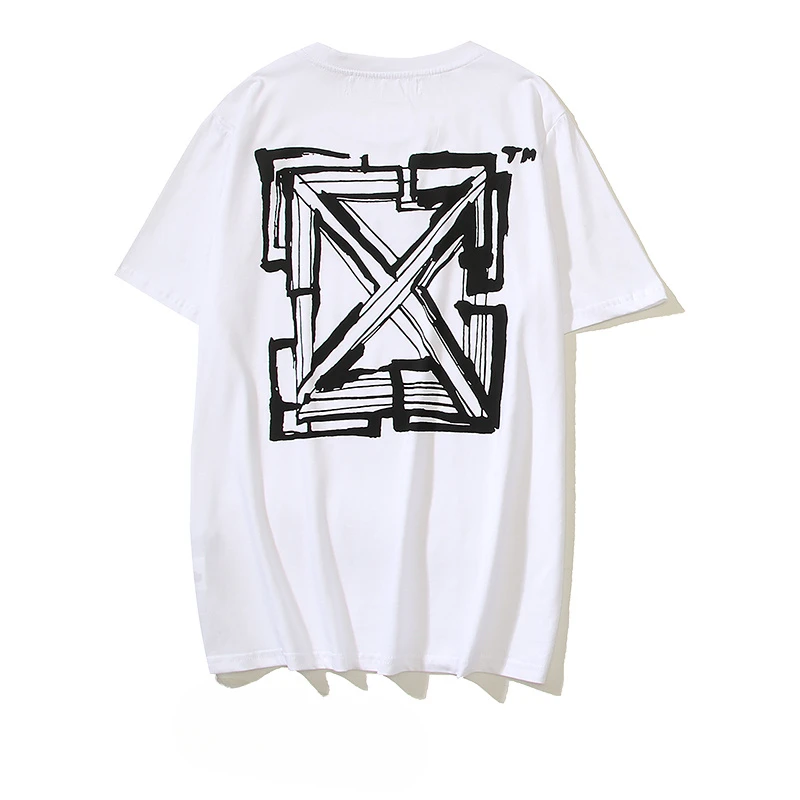 OFF Europe and the United States high street personality female geometric arrow short sleeve T-shirt WHITE loose top OW men