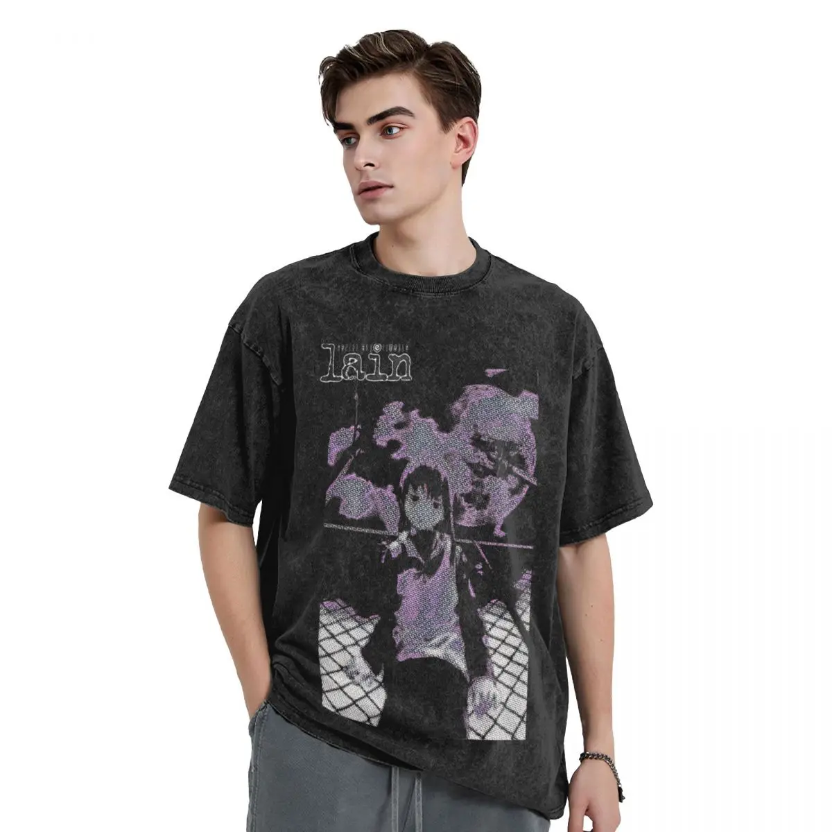 Serial Experiments Lain T Shirts Washed Short Sleeve Harajuku T-Shirts Novelty Men Women Streetwear Graphic Printed Tops Tees