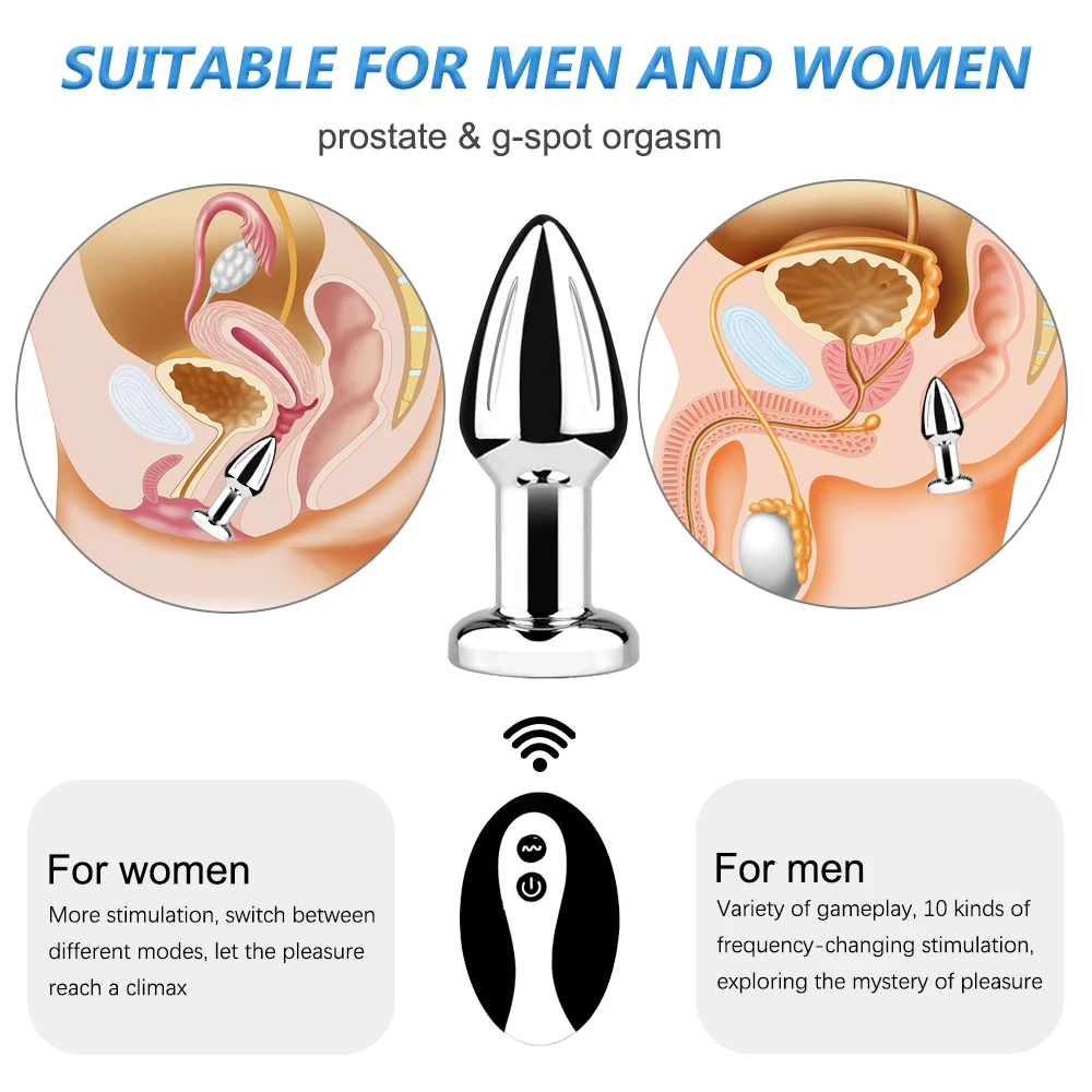 Vibrating Metal Anal Plug Sex Toys Stainless Smooth Steel Wireless Remote Butt Plug Tail Trainer for Women Man Anal Dildo Gay