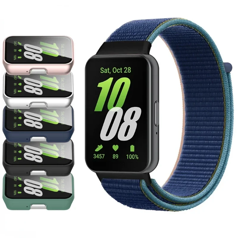 Nylon Strap with Tempered Case for Samsung Galaxy Fit 3 Comfortable Breathable Replacement Wristband for Samusng Galaxy Fit 3