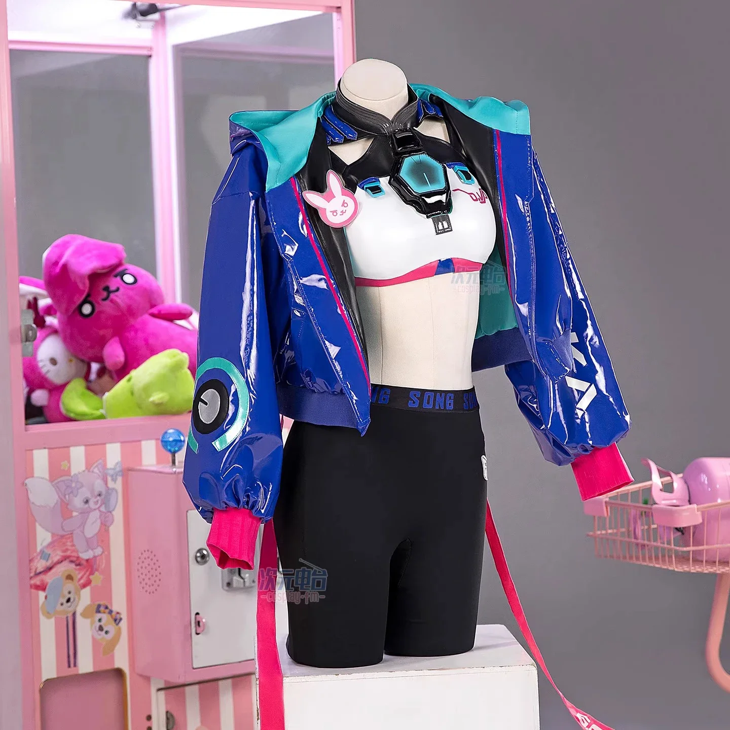 Niedliches Cooles Leder-Kapuzenjacken-Hosen-Set Halloween Karneval Party Kleidung Spiel Overwatch Dva Song Hana Cosplay Kostüm Damen