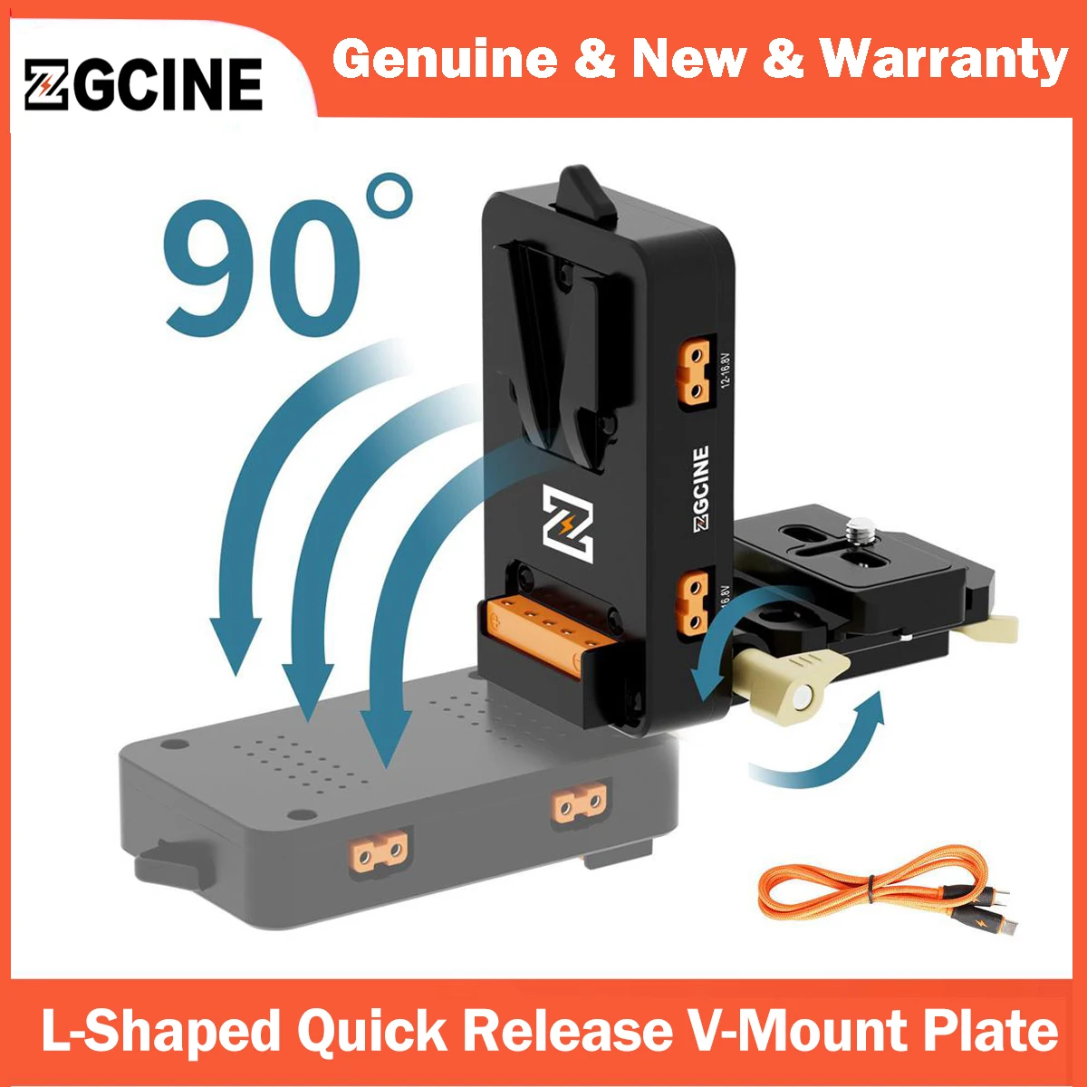 ZGCINE VM-VP4 Rotatable L-Shaped Quick Release V-Mount Plate with USB PD, D-Tap BP Output with Telescopic Design for DSLR Tripod