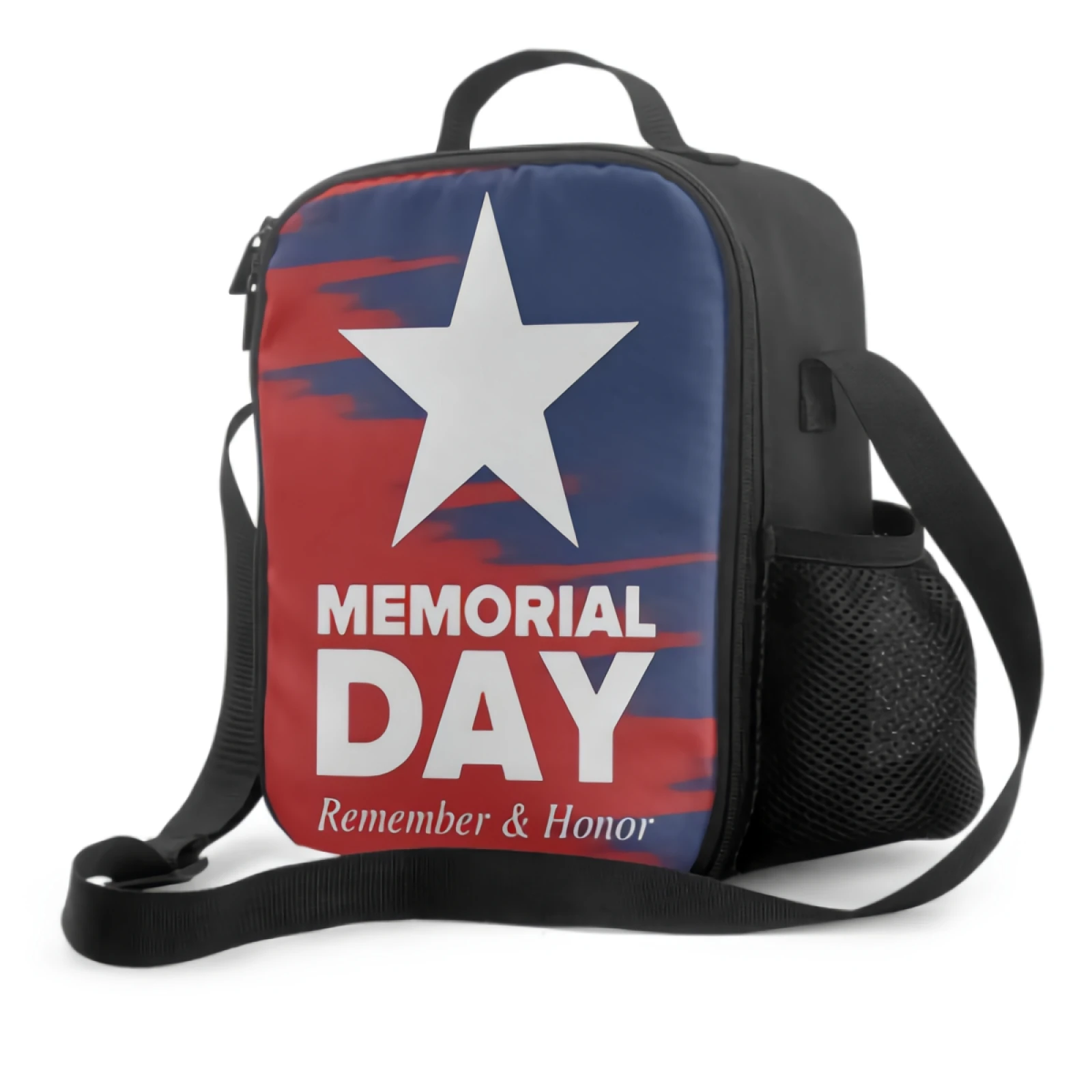 Memorial Day In United States Insulating Thermal Lunch Bags for Boys Girls Washable Tote Crossbody Lunch Container for School