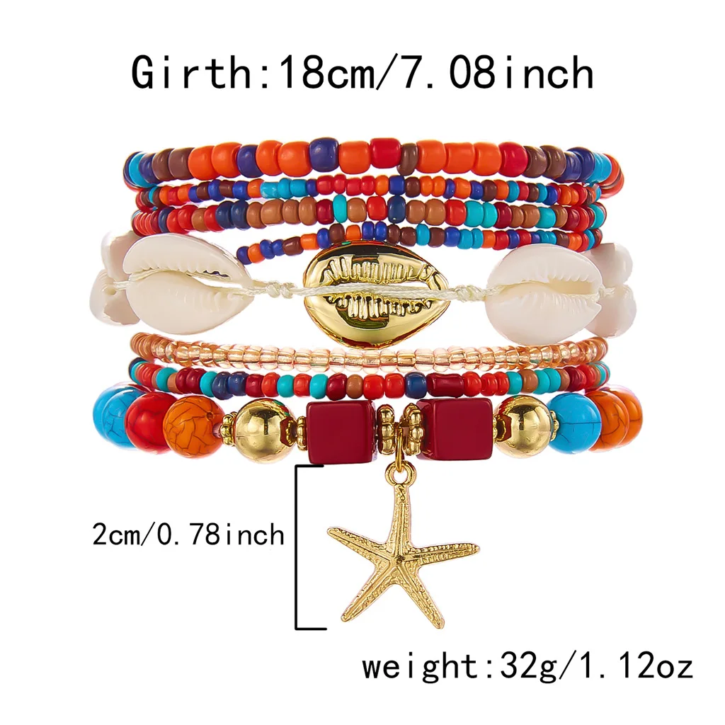 

New Bohemian Vacation Style Stacked Rice Bead Shell Bracelet Creative Design Beach Women's Handmade