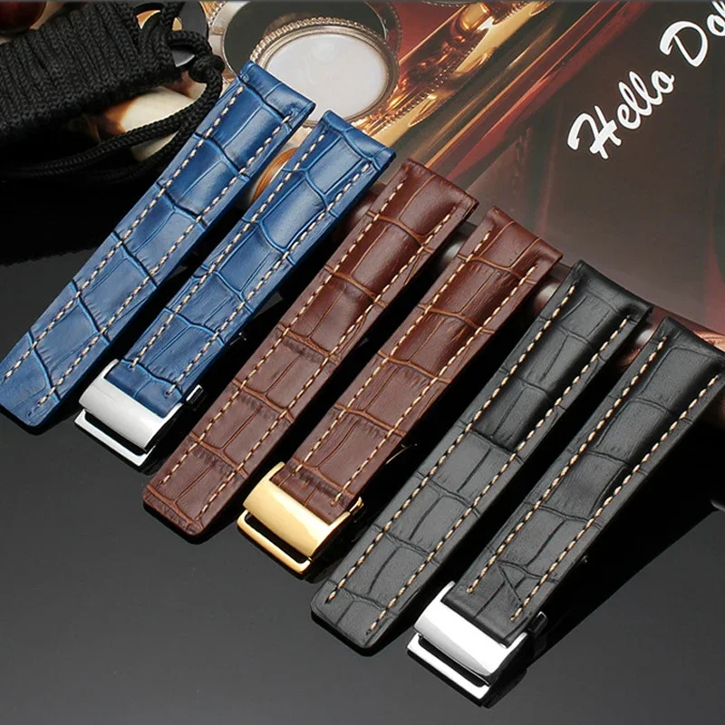 20mm 22mm 24mmCalfskin Leather Watch Bands for Breitling Watch Strap Leather Bracelet Black Brown Blue Belt Watchband Masculino