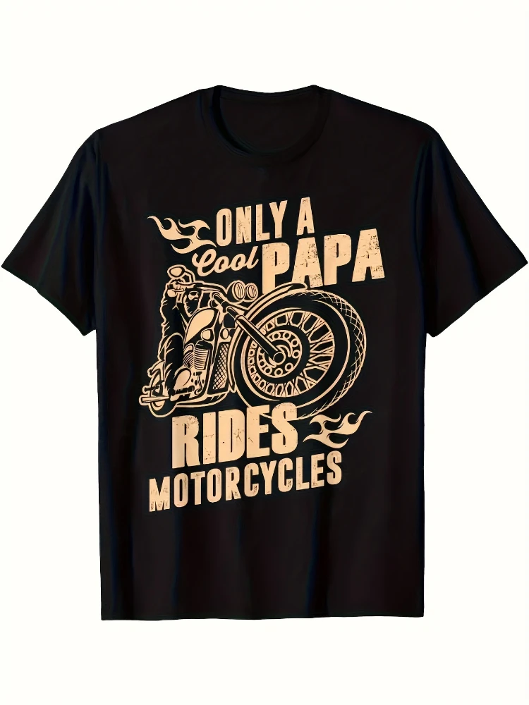 

Vintage Motorcycle Graphic Retro Biker with Motorcycle Dad Design-100% cotton O-neck short sleeve casual printed men's T-shirt.