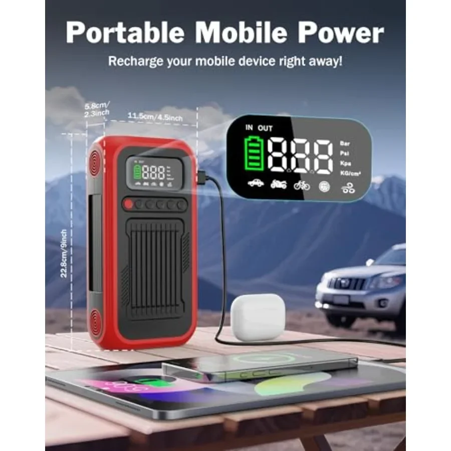 Compressore d'aria portatile per pneumatici per auto, palle per biciclette e altro: 5X Gonfiatore digitale per pneumatici più veloce da 150 PSI con ventilatore d'aria e