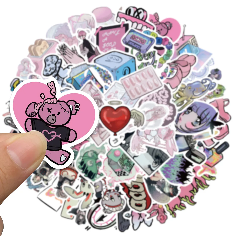 60pcs y2k kawaii domi mädchen gotische rosa aufkleber niedliche anime ästhetische abziehbilder telefon koffer laptop briefpapier auto spielzeug