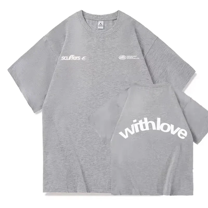 تي شيرت بشعار أنبوب أحمر 2025 ممتص للعرق وجيد التهوية، تي شيرت عصري من القطن الخالص بأحرف بسيطة Y2K محايد في الصيف #2