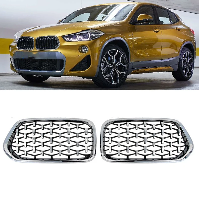 

Diamond Car Front Bumper Kidney Grille Racing Grill Gloss Black Grilles Grills Trim For BMW X2 F39 2018-2022 Auto Accessories