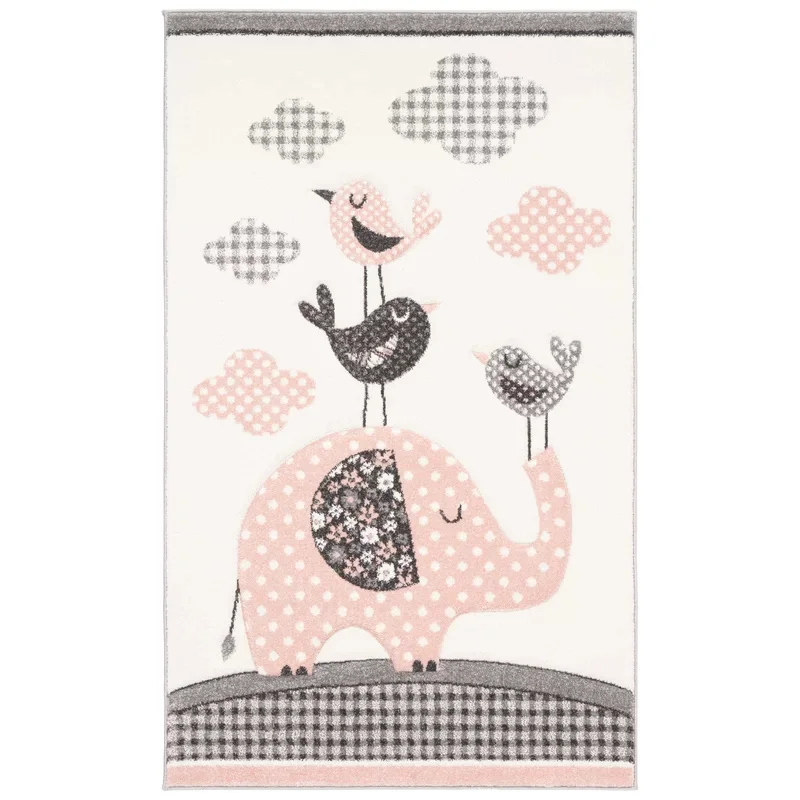 Giraffa Kids Avorio Area Tappeto Elefante Stampa animale Tappeto rosa per bambini Sala giochi Tappetino strisciante Tappeto lavabile antiscivolo Decor