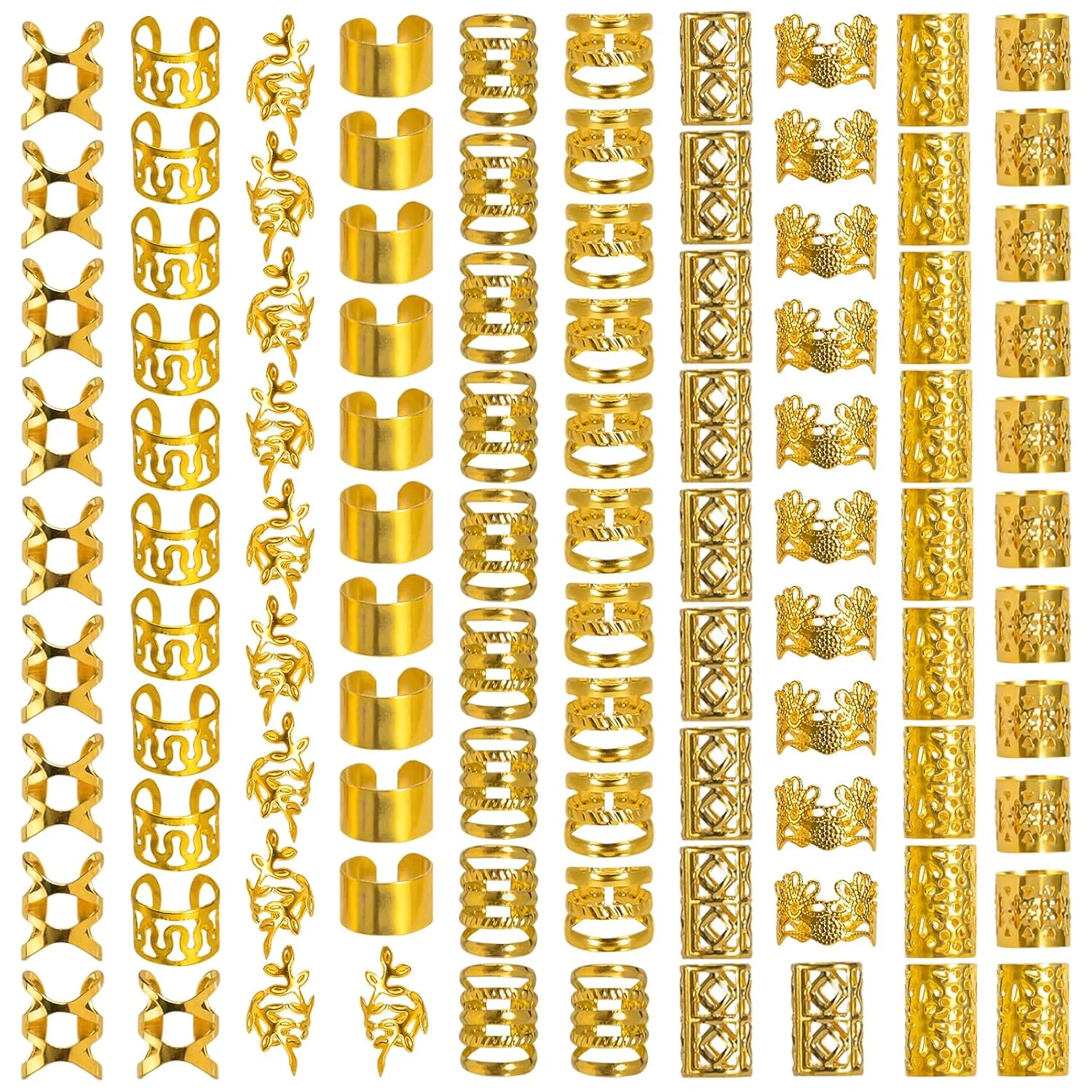 

100 шт. золотые украшения для волос для женщин, косы, аксессуары для волос для девочек и женщин, разные золотые манжеты для волос, зажимы для ушей