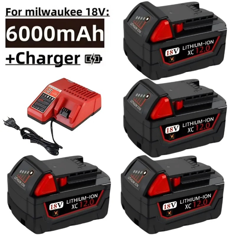 ミルウォーキー-m18-電動工具バッテリー、充電器、br、xc、18v、12000mah-m18b5、48-11-1860、内蔵-18650-バッテリー用