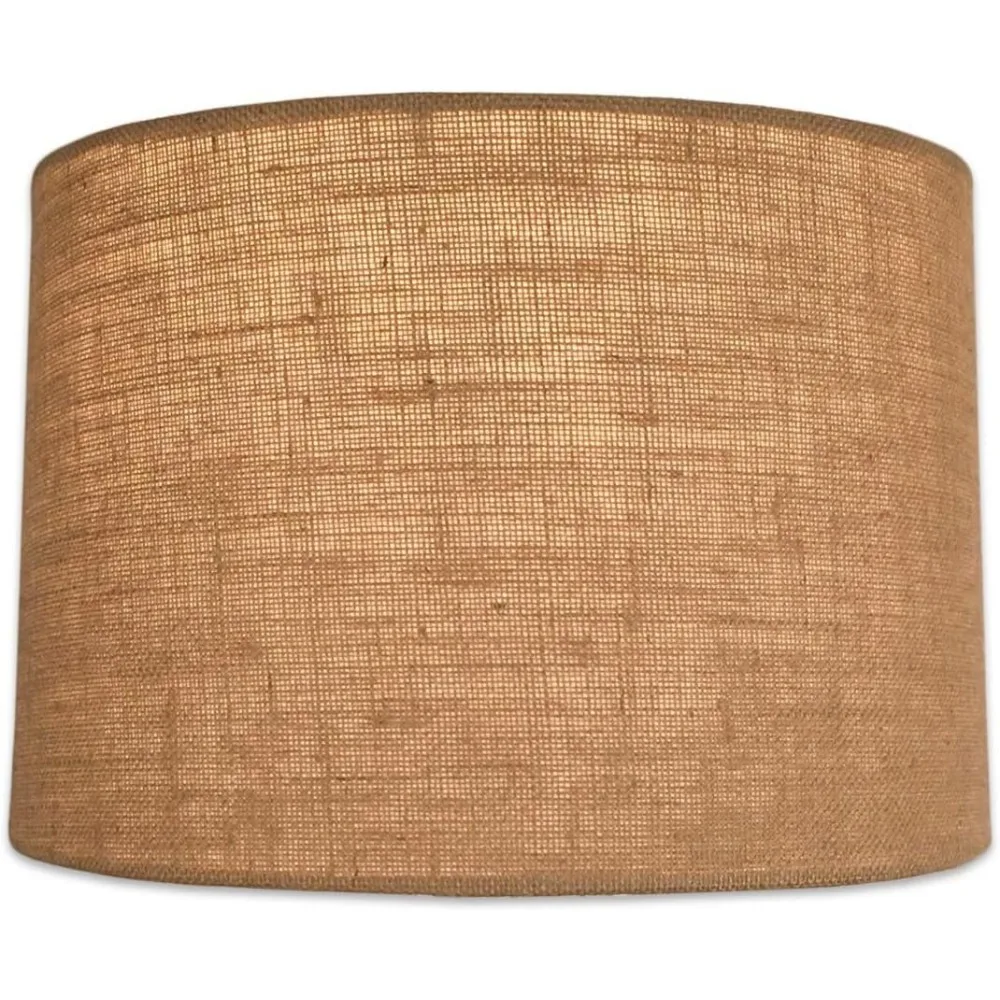 Shallow Drum Burlap Lamp Shade Set of 2, 13 x 14 x 9, Hardback Design with 14-Inch Top and 9-Inch Bottom Diameter