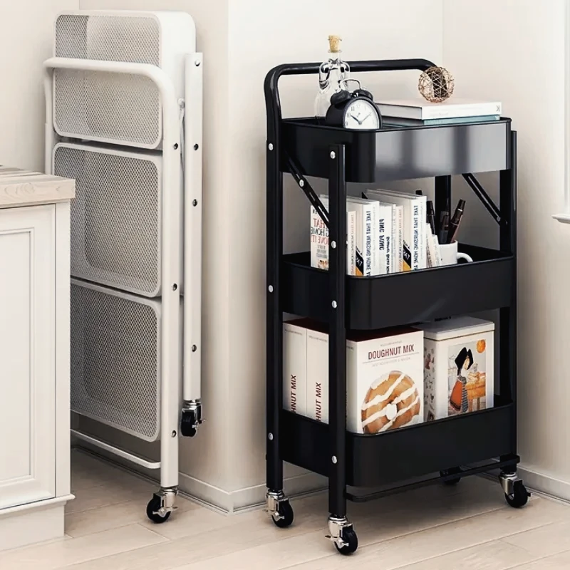 

Folding Storage Rack Trolley Multi-Storey Organizer Cart for Kitchen Bathroom Bedroom Mobile Snacks Shelving Space-Saving