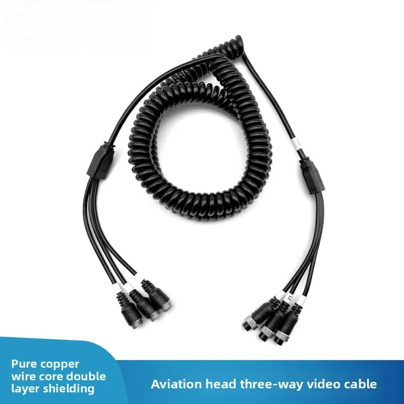 Car three-tow three-flight short video spring line, reversing image slingshot line, truck four-way monitoring spiral line