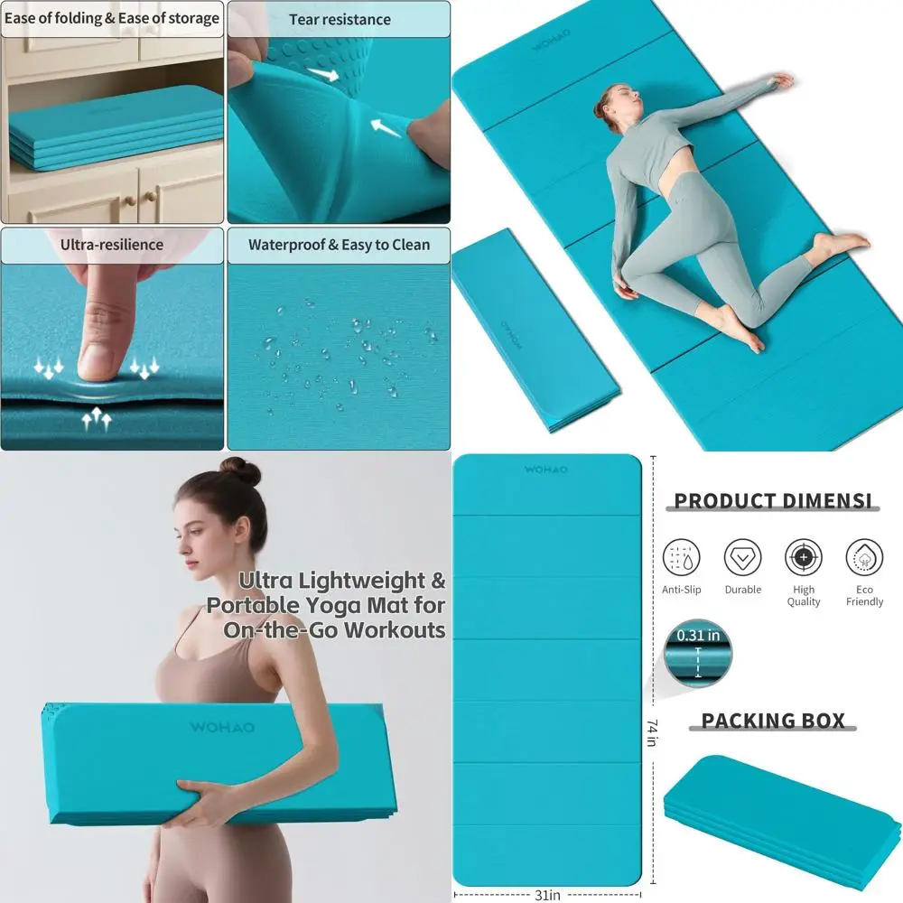 

Extra Wide Non-Slip Folding Exercise Mat for Yoga, Pilates, and Home Gym, Lightweight and Portable, Ideal for Travel and Meditat
