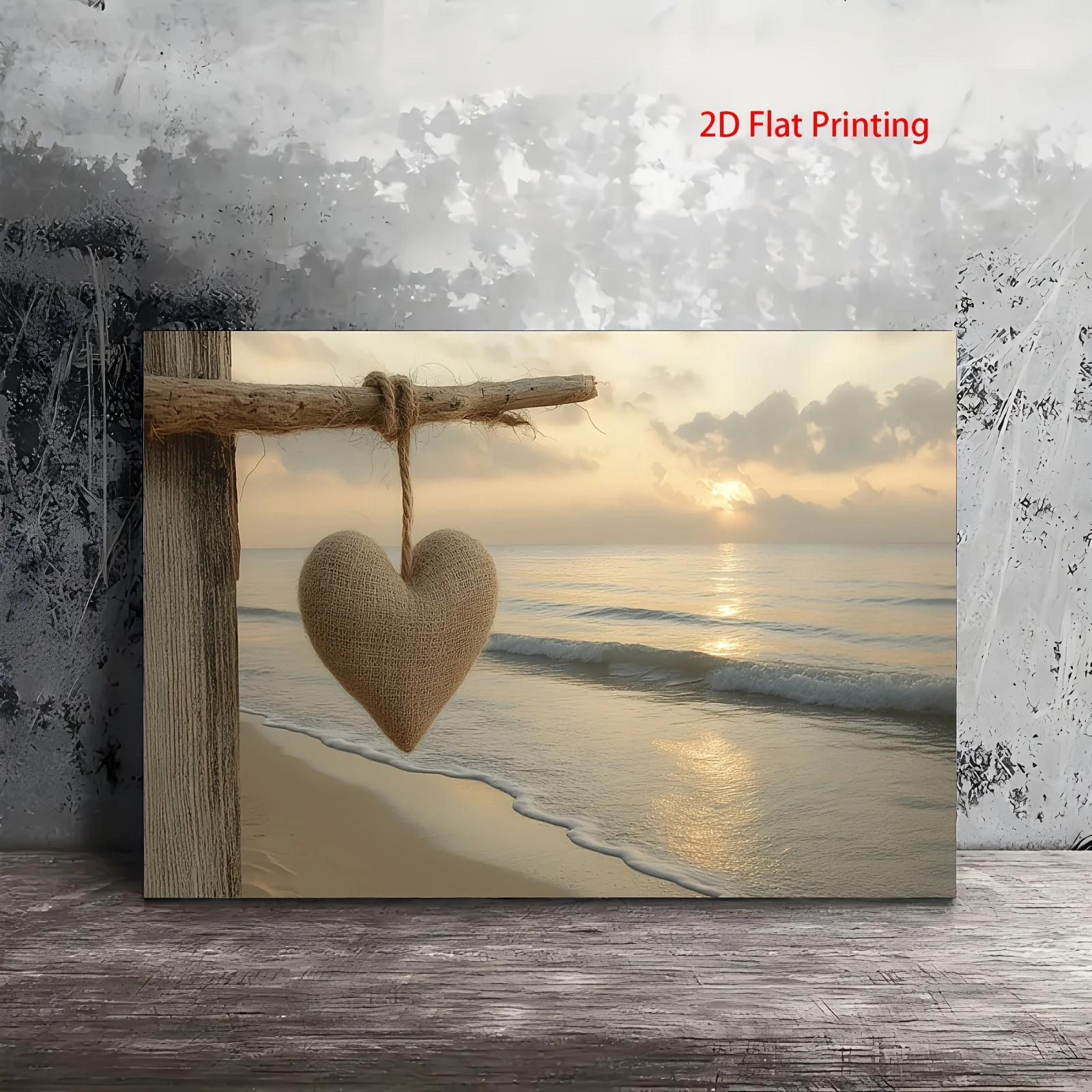 2D Flat, 2D Flat, 1pc Canvas Art with a Wooden Frame, Featuring a Heart Hanging from a Branch. Perfect for Decorating Living