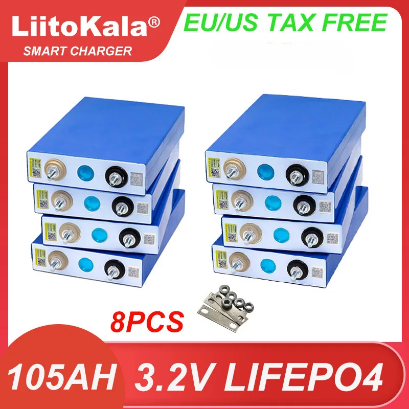 8pcs 3.2V 105Ah LiFePO4 battery Lithium iron phospha DIY 4s 12V 24V RV Motorcycle Electric Car travel Solar Batteries duty-free