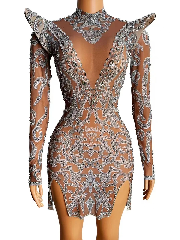 

High Quality Rhinestone Elastic Irregular Dress 2025 New Fashion Custom Women'S Clothing