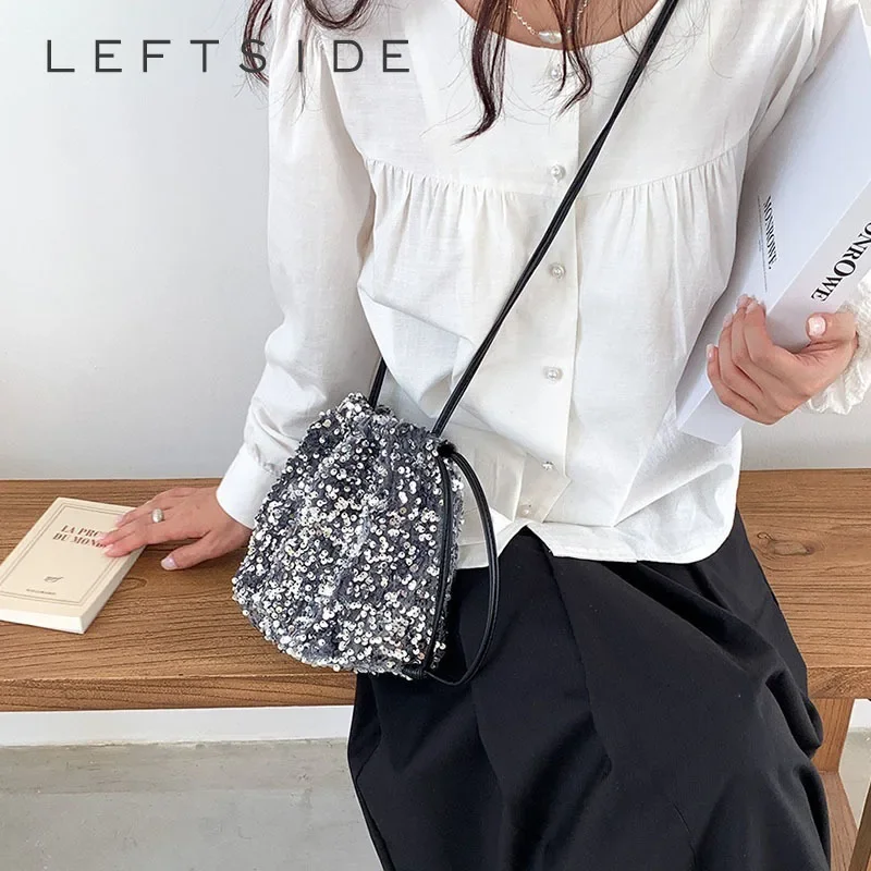 

LEFTSIDE Retro Small Sequin Crossbody Bags for Women 2023 Luxury Designer Korean Fashion Lady Evening Party Handbags and Purses