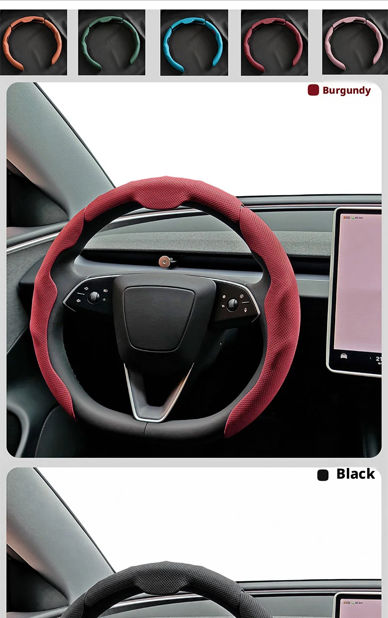SEAMETAL 3-teiliger Lenkradbezug aus Nappaleder, segmentiertes Design, atmungsaktiv, rutschfest, universeller Lenkradschutz für Autos – Detail 4