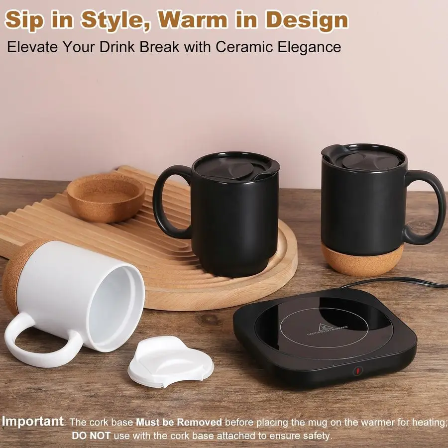 Mug Warmer amp Mug Set for Desk, Electric Coffee Cup Warmer with Ceramic Mug, Smart Heated Coffee Mug with Auto Shut Off for Off