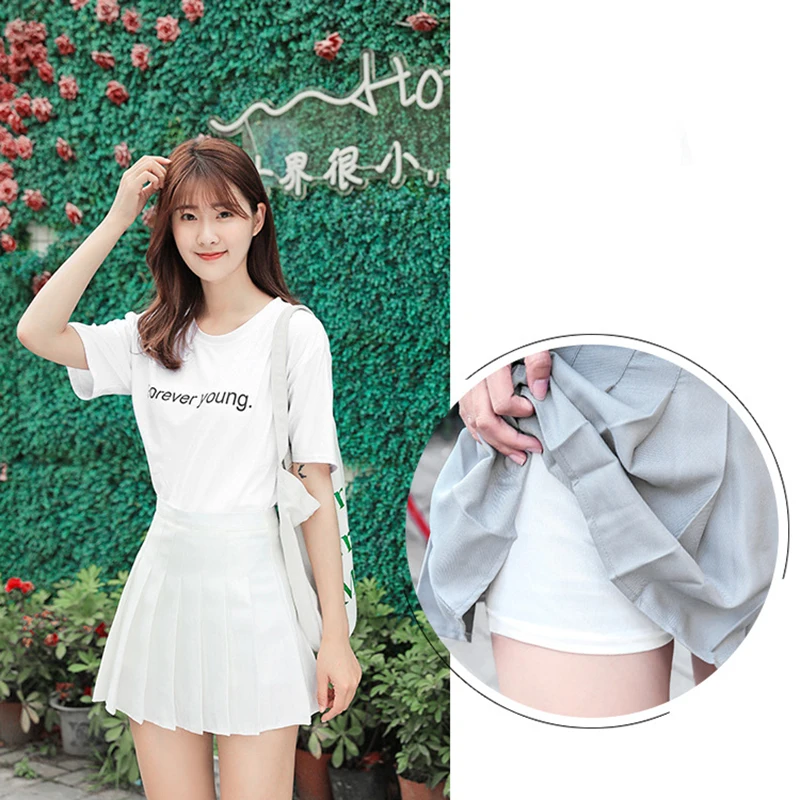 

Однотонная плиссированная мини-юбка в стиле Харадзюку с высокой талией, приталенная, А-силуэт, с боковой молнией, для студенток, сексуальная, кавайная, женская