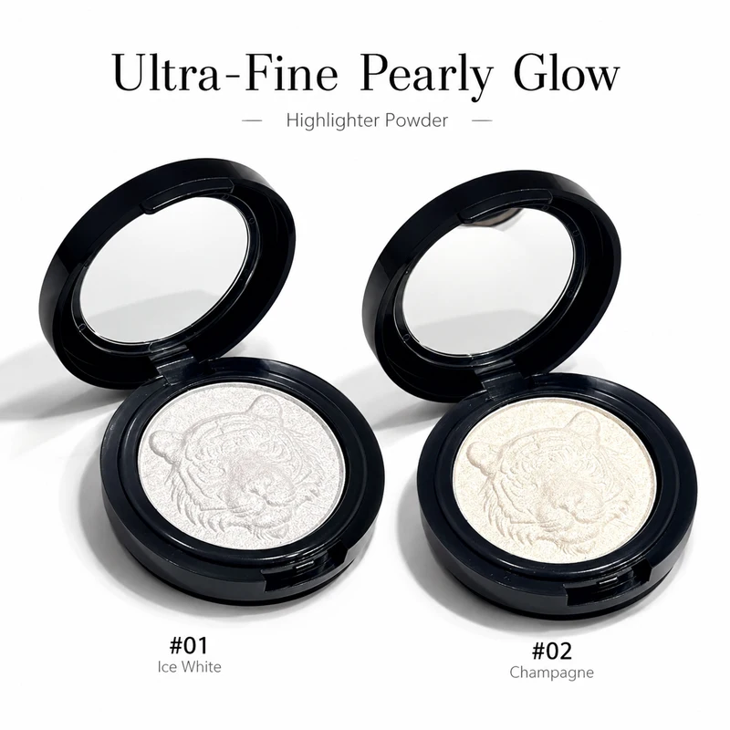 RESOCHI Tiger Embossed Highlighter Powder 2 Colors Ultra-Fine Pearl Shimmer Waterproof Long Lasting Face Body Illuminator