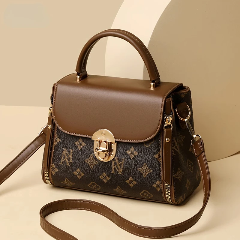 

Printed Fashionable Hand-Held Locks Commuting Small Square Bag Vintage Shoulder Crossbody Bags for Women Designer Luxury Bag