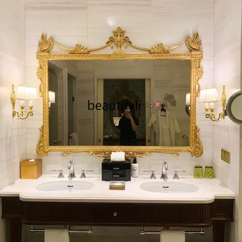 cqyEuropean retro makeup mirror special-shaped carved wall-mounted bathroom mirror living room dressing mirror