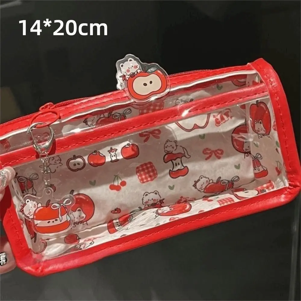 كارتون لطيف القط القوس مقلمة شفافة سعة كبيرة أكياس القلم طالب القرطاسية المنظم اللوازم المدرسية