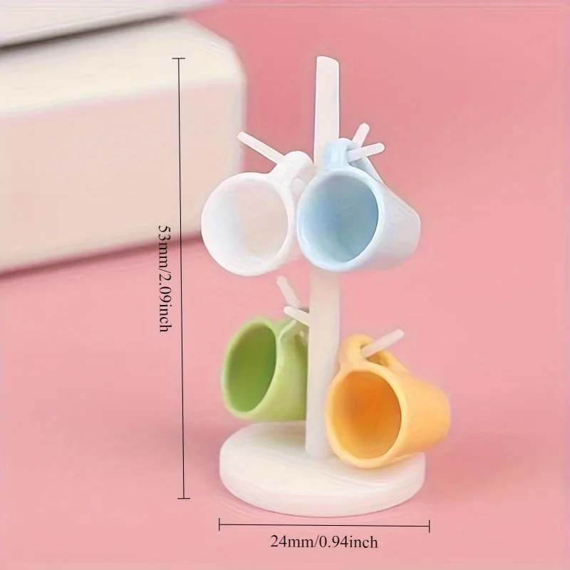 1 zestaw Miniaturowe naczynia do domku dla lalek: kubki, stojak na kubki i model kubka na napoje, akcesoria do domku dla lalek, dekoracje, ozdoby na biurko