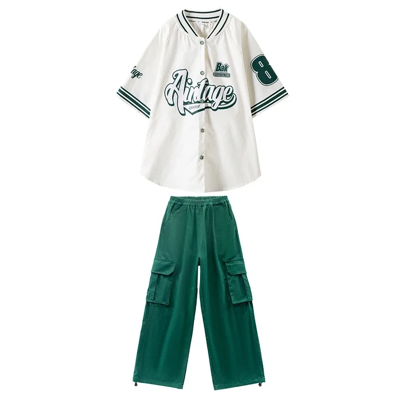 Hip Hop Boys Fashion Baseball Jacket Solid Caro Pants Girls Streetwear Shirt Child Jazz Clothes Sets Kids Street Dance Costumes