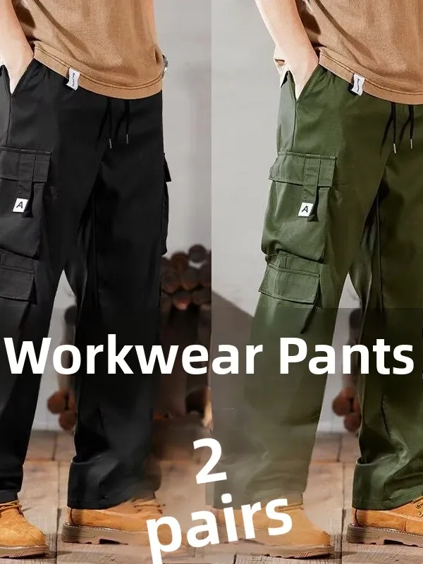 American Style Men's Casual Pants Wide Leg Thin Loose Straight Cut Resistant Wearable Workwear Trousers Comfortable Leisure P...