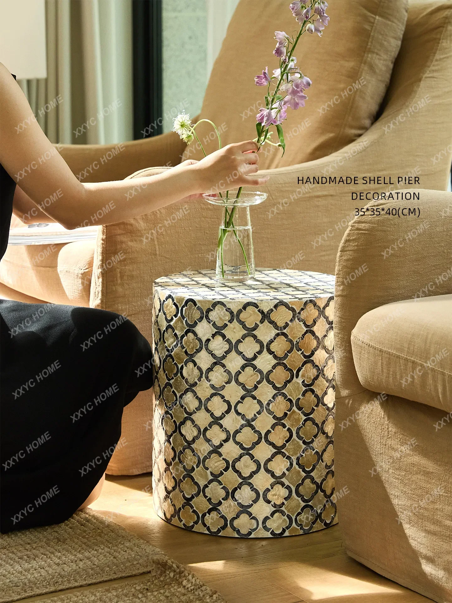 TTMedieval Creative Shell Table Living Room Light Luxury Edge Corner Balcony Coffee Table Small Coffee Table Drum Stool