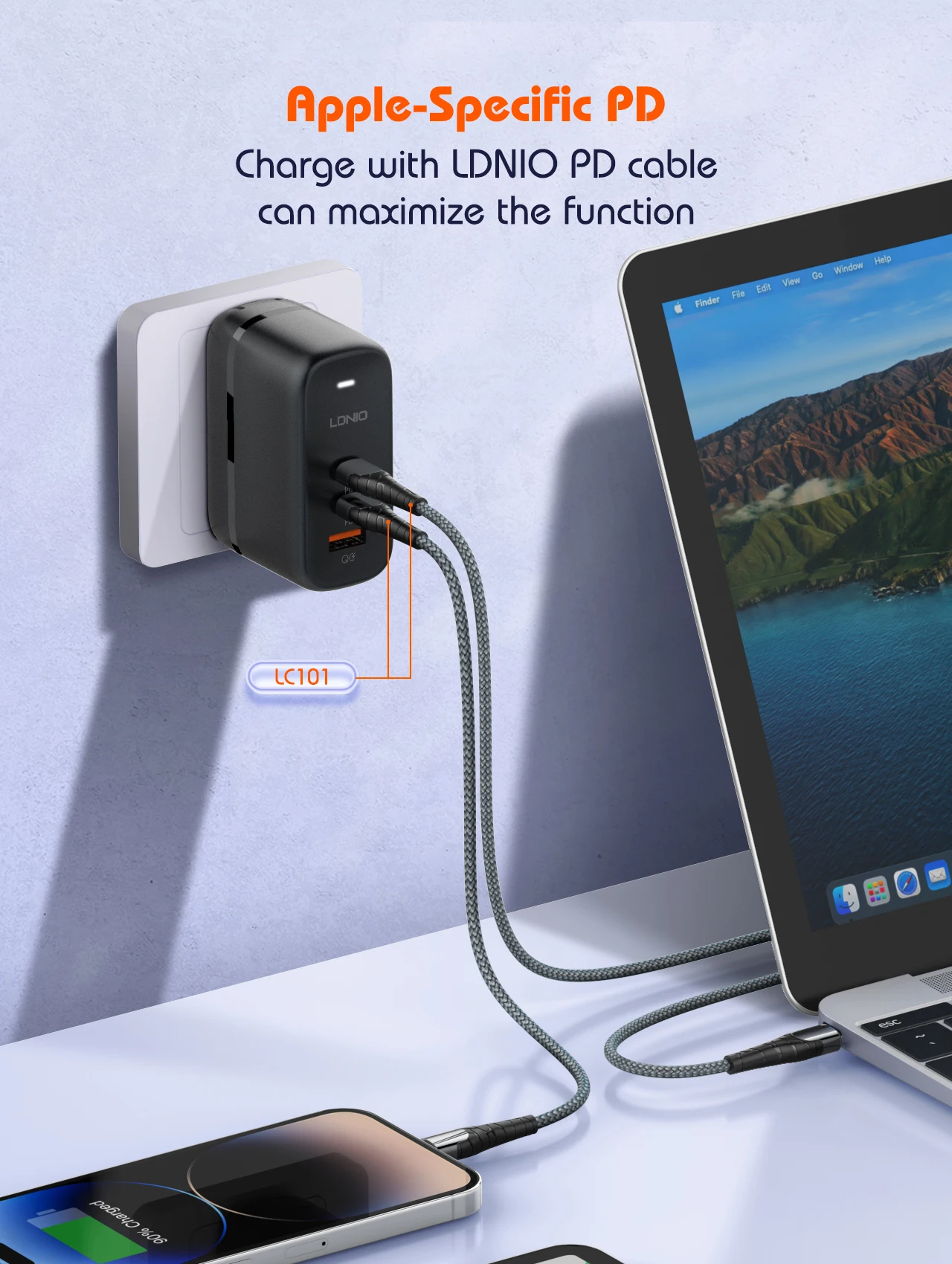 LDNIO GaN 65 W USB C Ladegerät Reiseladegerät PD QC Wandladegerät 3 Port Internationaler Steckeradapter EU UK US AU Reisesteckeradapter – Detail 7
