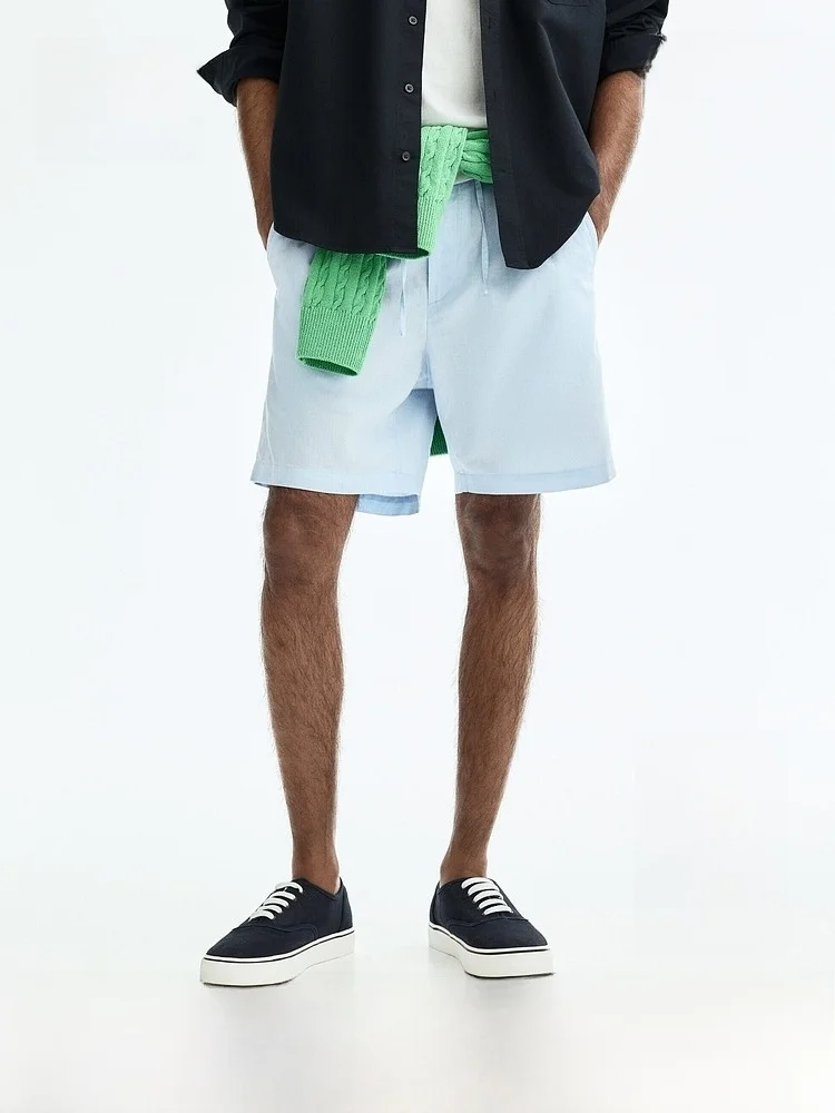 

Men's Fashionable Breathable Standard Fit Mixed Fibre Shorts H&M Summer 2026 Cotton 52% Linen 48% Short Pants Shorts