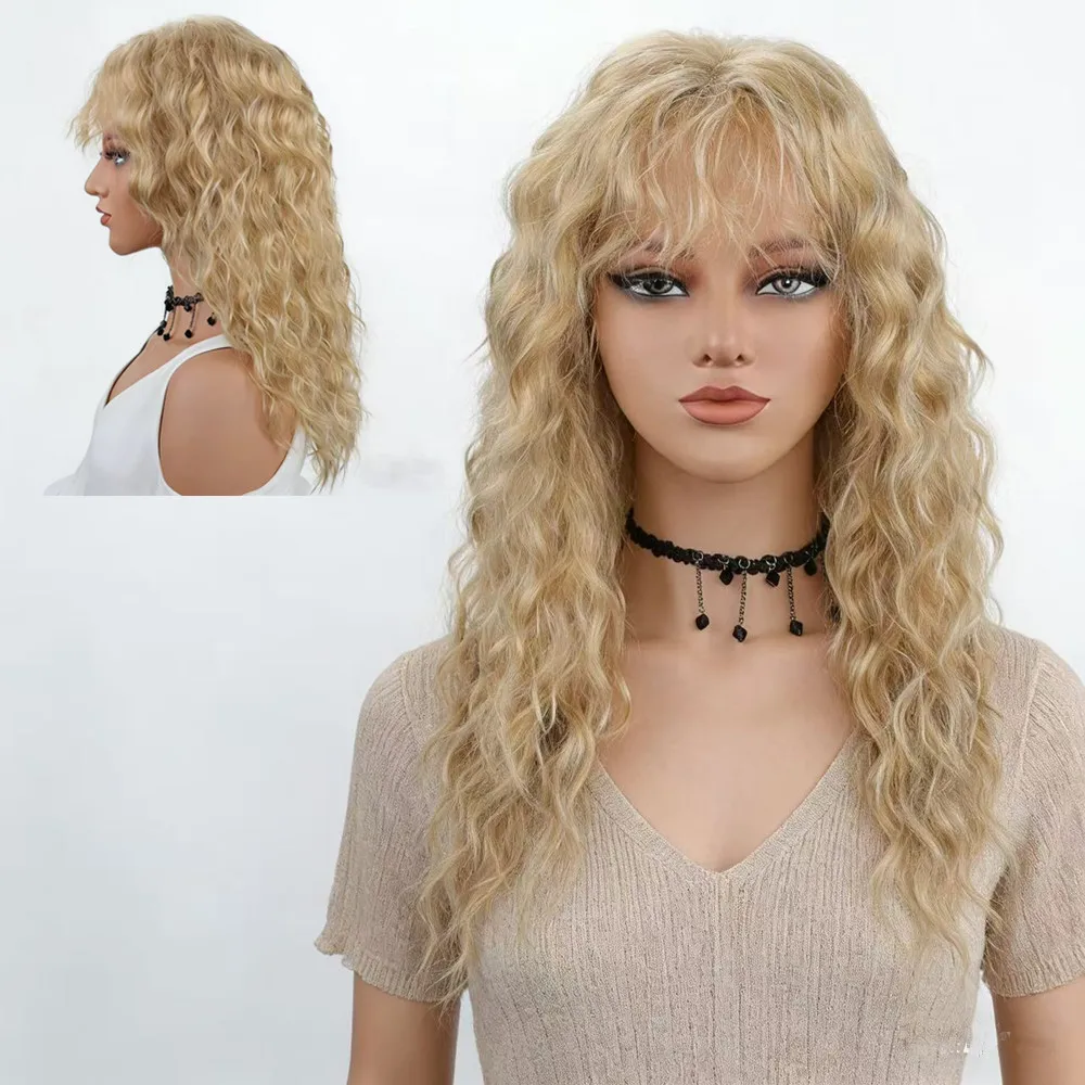 

5 Colors Long Blonde Curly Wig for Women Heat Resistant Synthetic Natural Wavy Hair with Bangs Glueless for Daily Party Cosplay