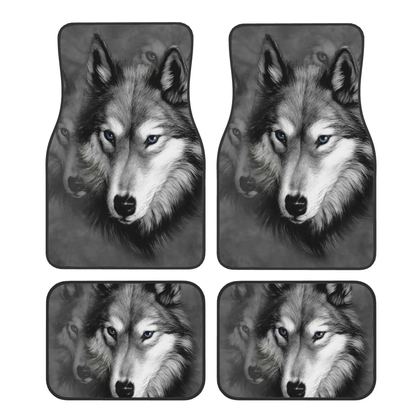 Car Anti Slip and Not Easily Deformed Universal Front and Rear 4-piece Set Complete Set of Carpet Car Foot Pad Wolf Pattern