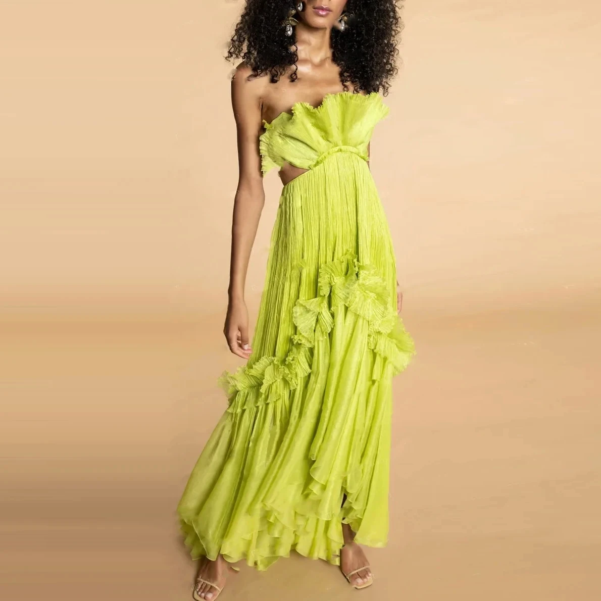 Vestido de baile verde néon sem alças para mulheres, vestido de baile longo babado em camadas, vestido de tule macio, vestido tutu maxi cor doce