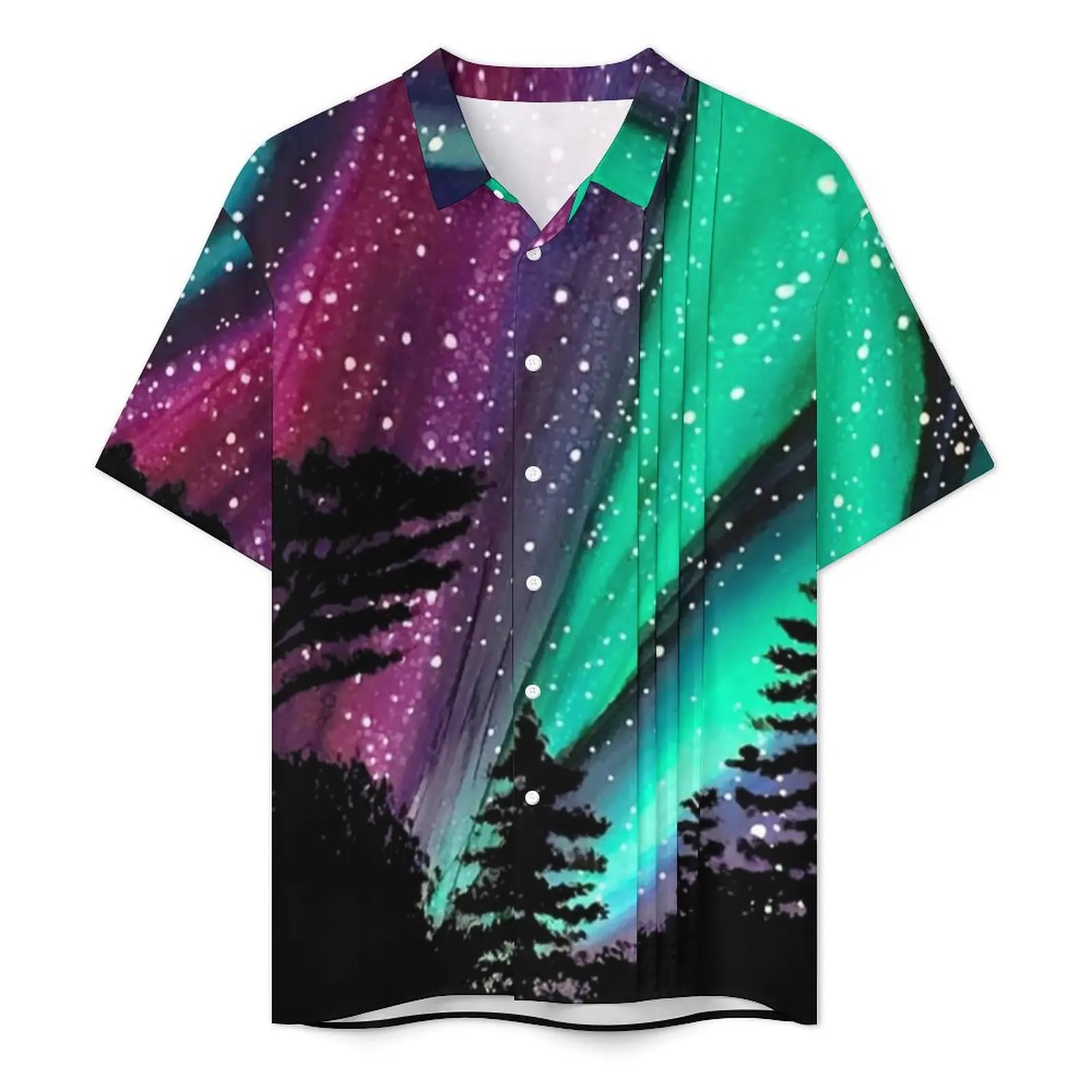 Mystic Forest Vacation Shirt Men Northern Lights Elegant Casual Shirts Hawaii Short Sleeve Harajuku Design Oversized Blouses