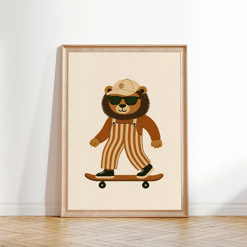 Funny Animals Cool Dog Bear Lion Skateboard Posters and Prints Canvas Printing Wall Art Picture for Gaming Room Home Decor Gifts