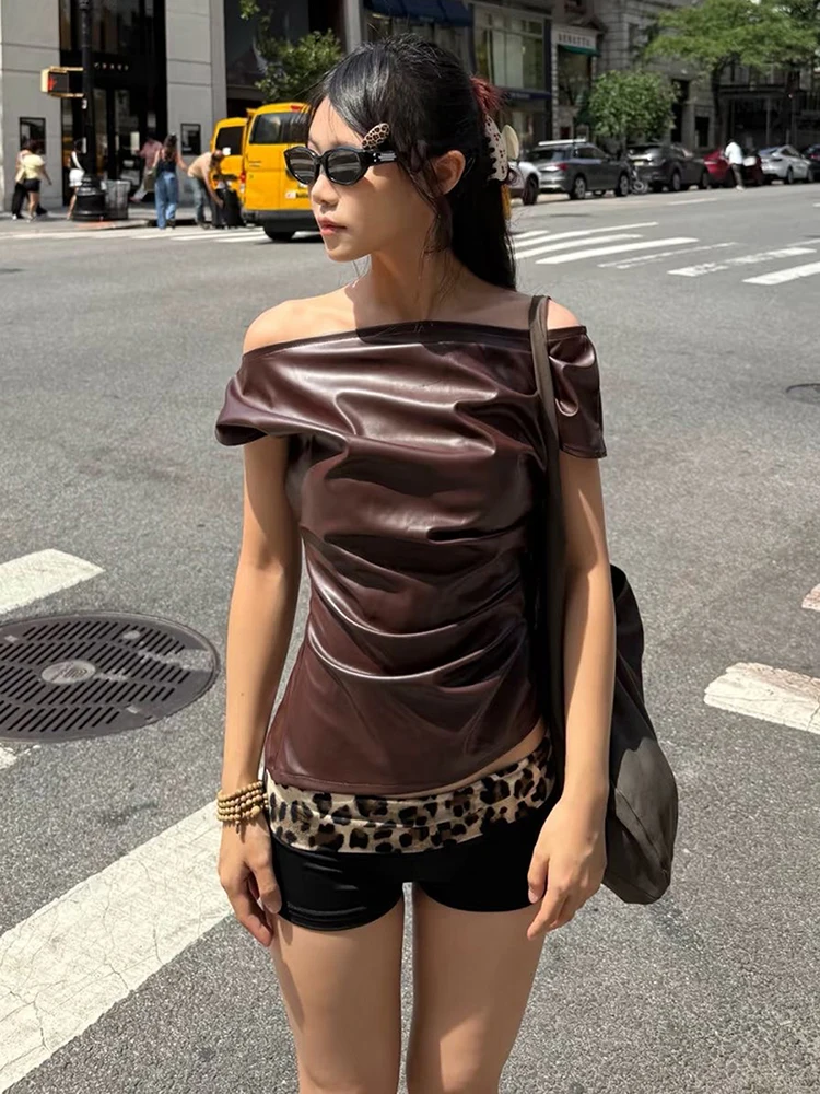غريب سنور Y2K فو الجلود المحاصيل القمم المرأة محب انحراف طوق غير النظامية هيم الشارع البرية هوتي اليومية الأساسية مهرجان الموسيقى تيز